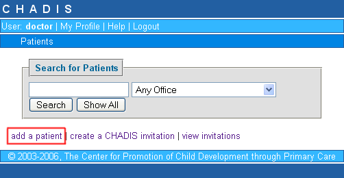 Screenshot of 'add patient' link